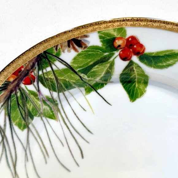 Salad Plate,  "Holiday Laurel" by St. Nicholas Square, 18 Karat Gold Band - Picture 3 of 5